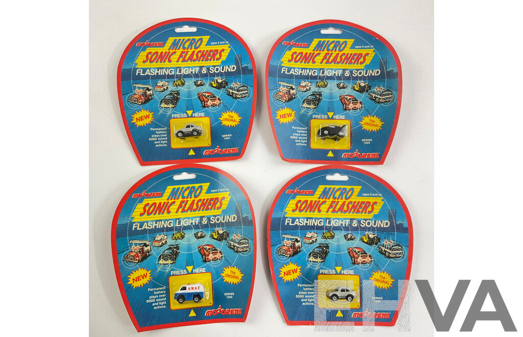 Four Vintage Majorette Micro Sonic Flashers