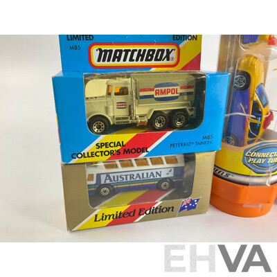 Matchbox Sydney 2000 Olympic Games Diecast Set with Collectors Model Bob Jane Pick Up, Ampol Tanker, Australian Airlines Bus, Smiths Chips Truck