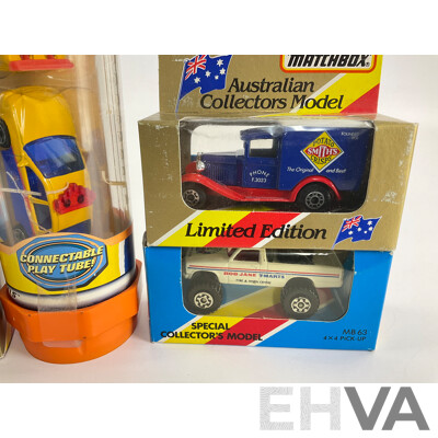 Matchbox Sydney 2000 Olympic Games Diecast Set with Collectors Model Bob Jane Pick Up, Ampol Tanker, Australian Airlines Bus, Smiths Chips Truck
