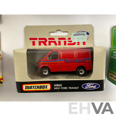 Vintage Matchbox Mitre Ten Formula Racing Team, Construction Road Roller, Age of Steam Locomotive, Ford Transit, Hot Wheels Mercedes 540 K