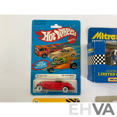 Vintage Matchbox Mitre Ten Formula Racing Team, Construction Road Roller, Age of Steam Locomotive, Ford Transit, Hot Wheels Mercedes 540 K