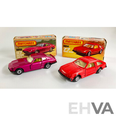 Vintage Matchbox 75 Datsun 260Z and Toyota Celica with Original Boxes