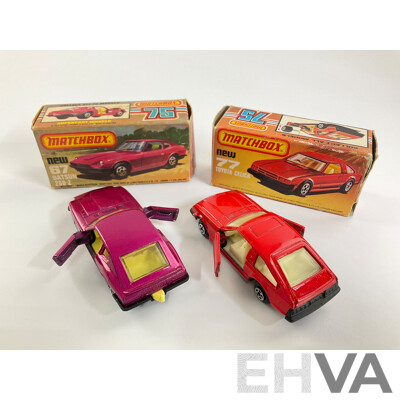 Vintage Matchbox 75 Datsun 260Z and Toyota Celica with Original Boxes