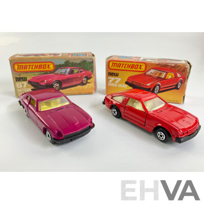 Vintage Matchbox 75 Datsun 260Z and Toyota Celica with Original Boxes