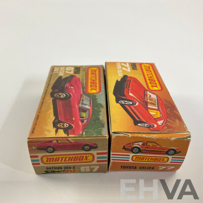 Vintage Matchbox 75 Datsun 260Z and Toyota Celica with Original Boxes