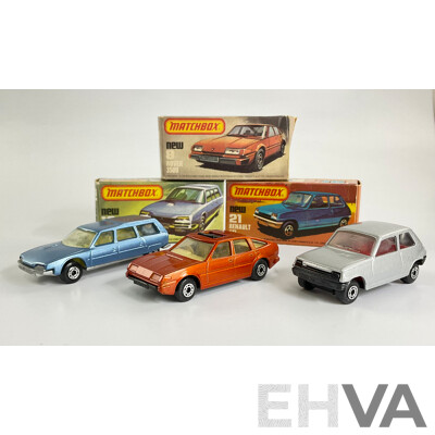 Vintage Matchbox 75 Vehicles Including Rover 3500, Citroen CX, Renault 5Tl with Original Boxes