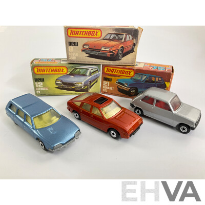 Vintage Matchbox 75 Vehicles Including Rover 3500, Citroen CX, Renault 5Tl with Original Boxes