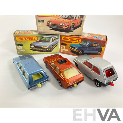 Vintage Matchbox 75 Vehicles Including Rover 3500, Citroen CX, Renault 5Tl with Original Boxes