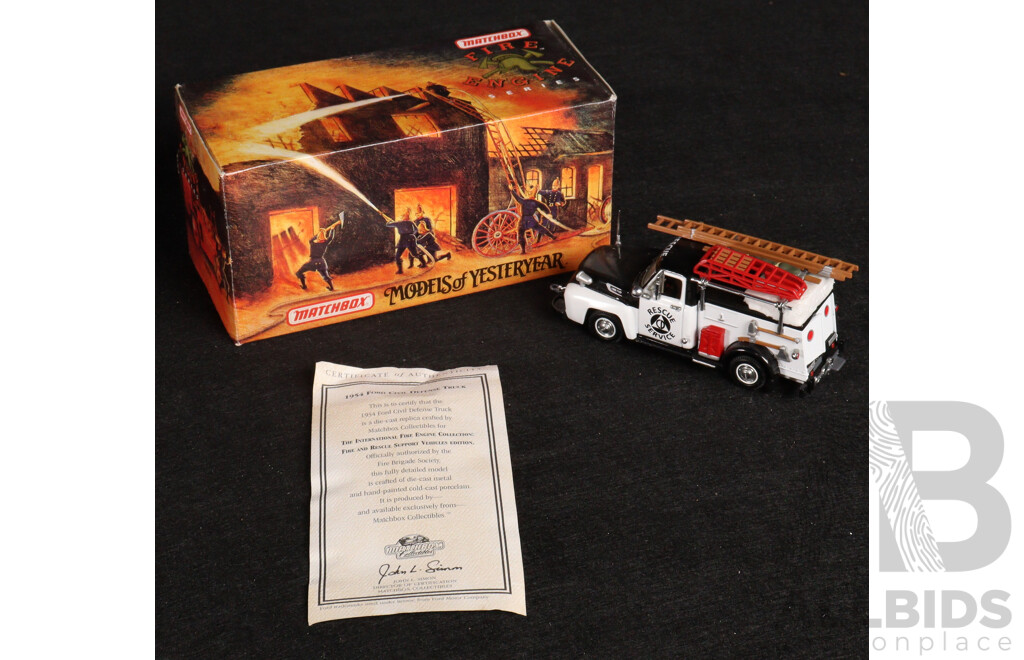 Two Vintage Matchbox Models of Yesteryear 1954 Ford Civil Defense Truck and 1939 Bedford Water Tanker