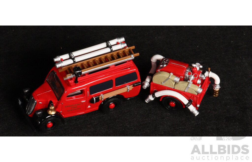 Two Vintage Matchbox Models of Yesteryear 1953 Ford F100 Garden City Fire Truck and 1950 Ford E83W Van