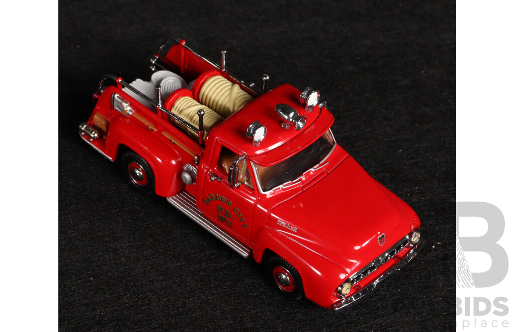 Two Vintage Matchbox Models of Yesteryear 1953 Ford F100 Garden City Fire Truck and 1950 Ford E83W Van