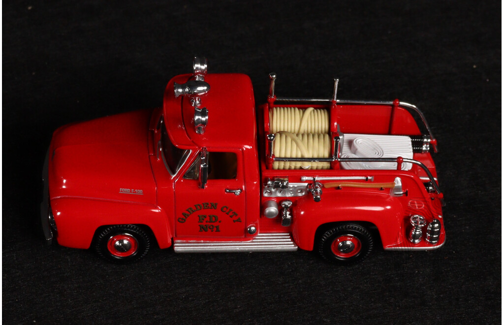 Two Vintage Matchbox Models of Yesteryear 1953 Ford F100 Garden City Fire Truck and 1950 Ford E83W Van