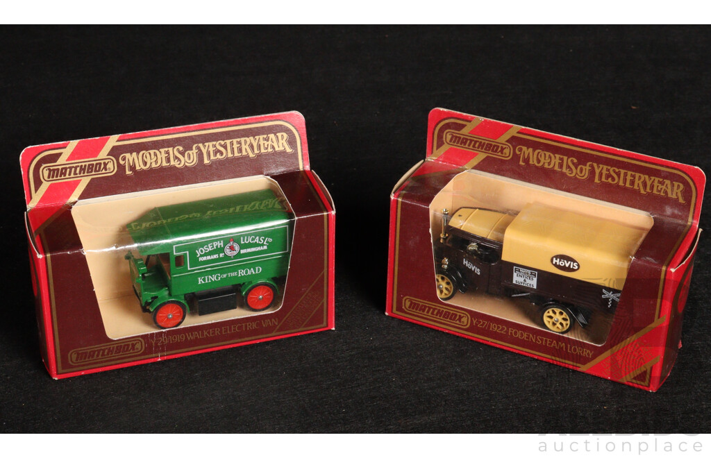 Five Vintage Matchbox Models of Yesteryear Including 1919 Walker Electric Van, 1922 Foden, 1920 AC Mack, 1930 Ford Model A 1937 GMC Van