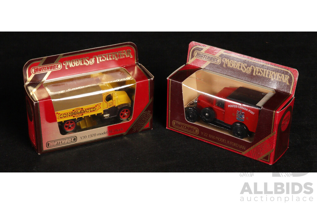 Five Vintage Matchbox Models of Yesteryear Including 1919 Walker Electric Van, 1922 Foden, 1920 AC Mack, 1930 Ford Model A 1937 GMC Van