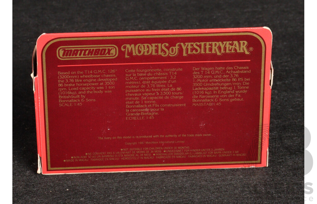 Five Vintage Matchbox Models of Yesteryear Including 1919 Walker Electric Van, 1922 Foden, 1920 AC Mack, 1930 Ford Model A 1937 GMC Van