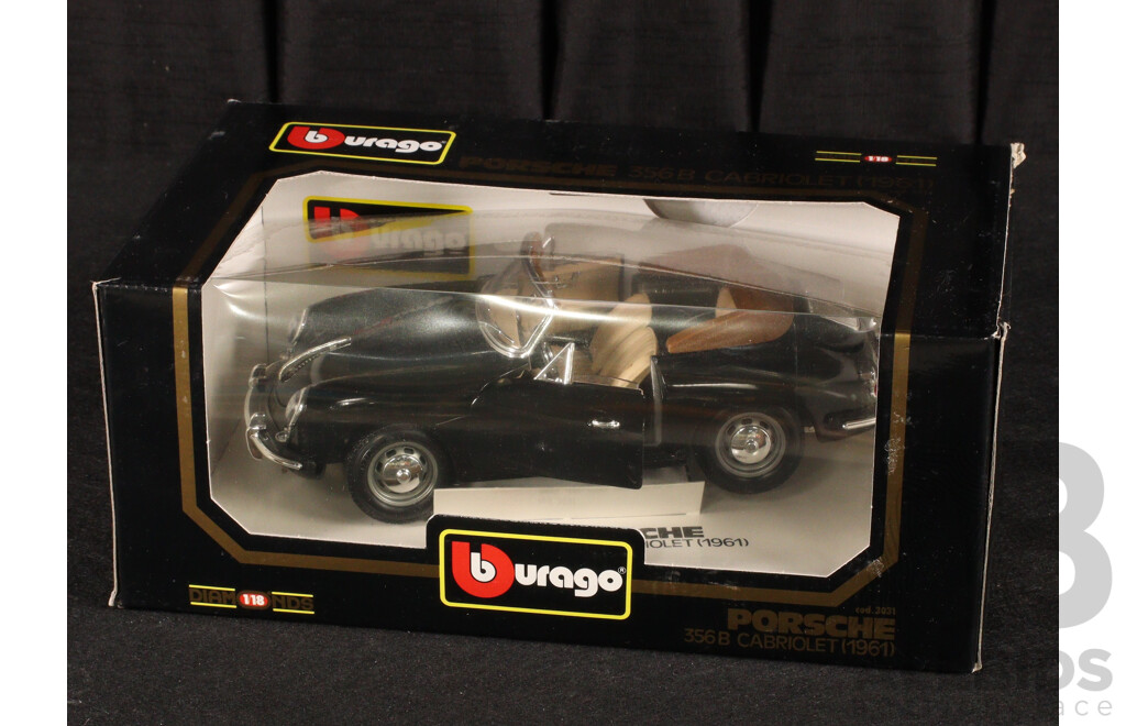 Boxed Burago Diecast 1961 Porsche 356 Cabriolet - 1:18 Scale