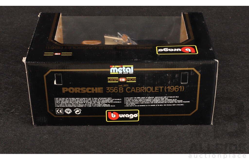 Boxed Burago Diecast 1961 Porsche 356 Cabriolet - 1:18 Scale