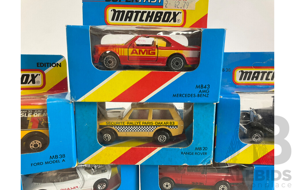 Twelve Vintage Matchbox Special Collector's Models and Super Fast Including Ferrari 308, Peugeot Quasar, Camaro Iroc-Z, Range Rover Paris Dakar