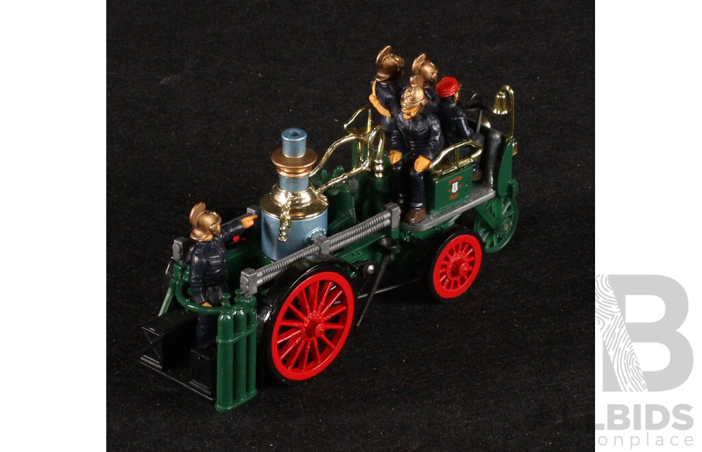 Vintage Matchbox Models of Yesteryear 1905 Busch Self Propelled Fire Truck, 1916 Ford Model T Fire Engine, 1829 Stephenson's Rocket