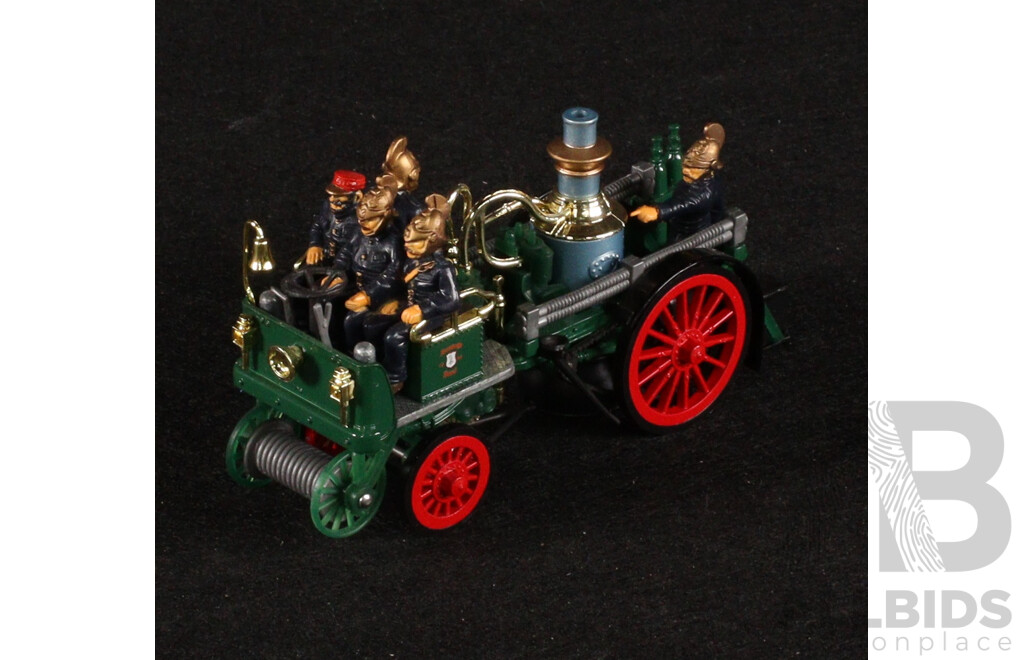 Vintage Matchbox Models of Yesteryear 1905 Busch Self Propelled Fire Truck, 1916 Ford Model T Fire Engine, 1829 Stephenson's Rocket