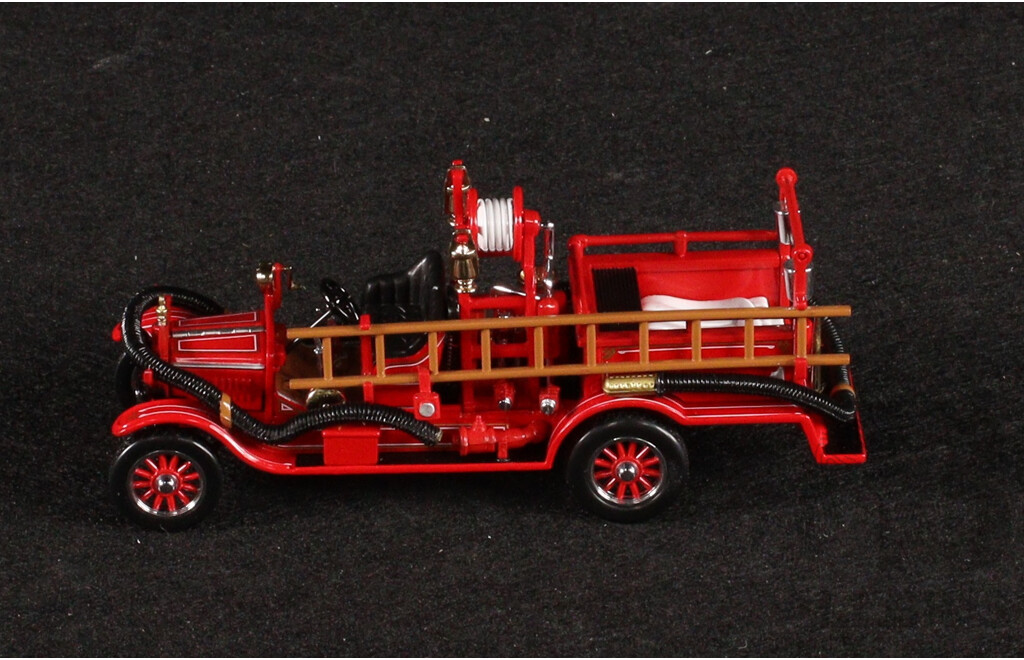 Vintage Matchbox Models of Yesteryear 1905 Busch Self Propelled Fire Truck, 1916 Ford Model T Fire Engine, 1829 Stephenson's Rocket