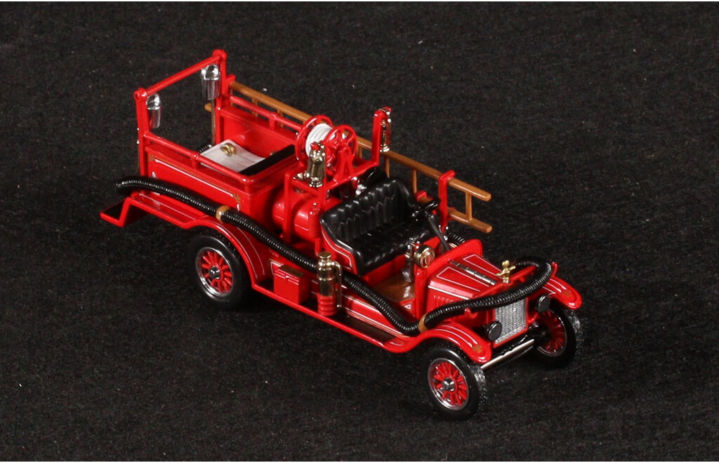 Vintage Matchbox Models of Yesteryear 1905 Busch Self Propelled Fire Truck, 1916 Ford Model T Fire Engine, 1829 Stephenson's Rocket