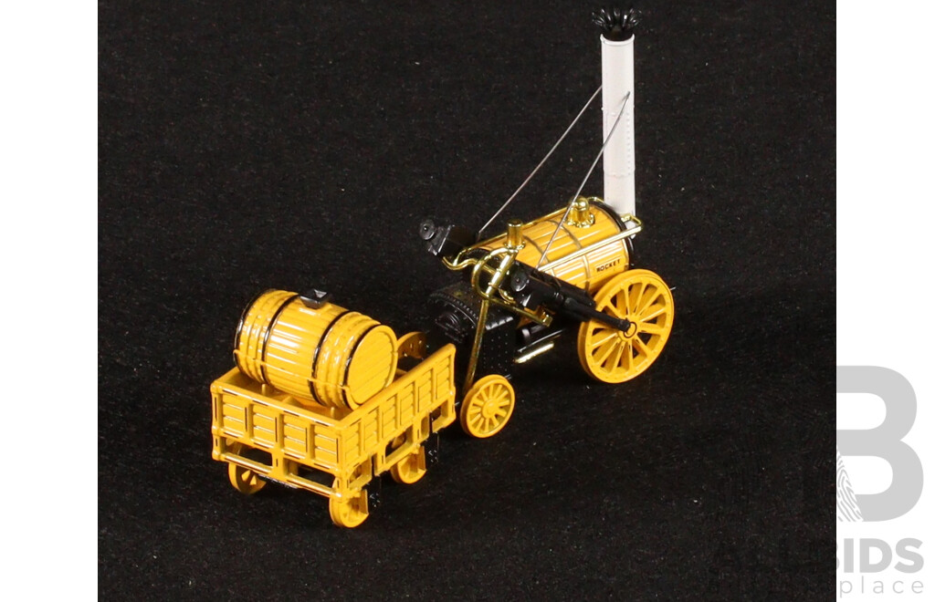 Vintage Matchbox Models of Yesteryear 1905 Busch Self Propelled Fire Truck, 1916 Ford Model T Fire Engine, 1829 Stephenson's Rocket