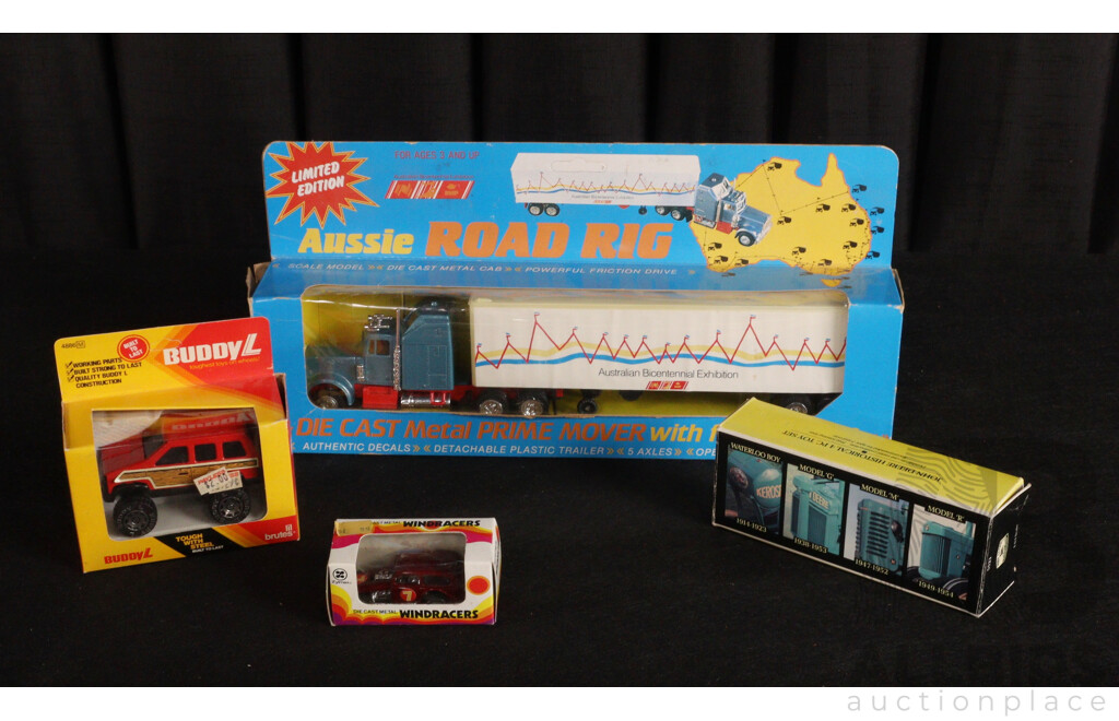 Vintage Diecast Aussie Big Rig, Buddy L Lil Brutes, Ertl John Deere Tractors, Zylmex Wind Racer
