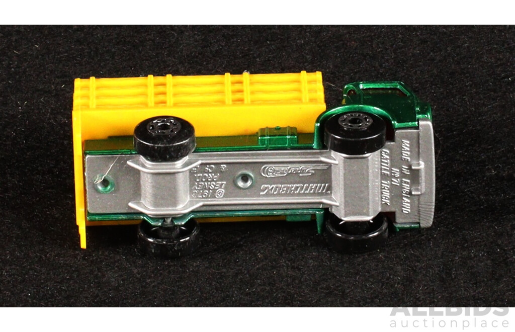 Vintage Matchbox 75 Vehicles Including Big Bull, Cattle Truck, Police Patrol, Hovercraft, Dump Truck Box