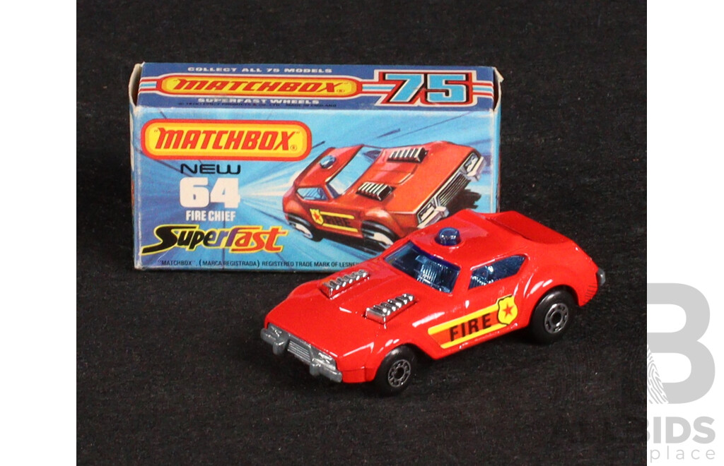 Vintage Matchbox 75 Vehicles Including Toyota Celica, Fire Chief, Police Patrol