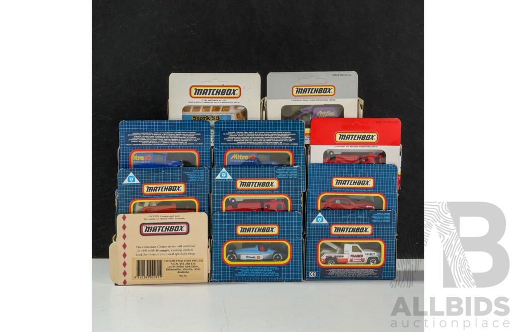 Collection of Vintage Matchbox Vehicles Including Trucks, Bus, Formula One