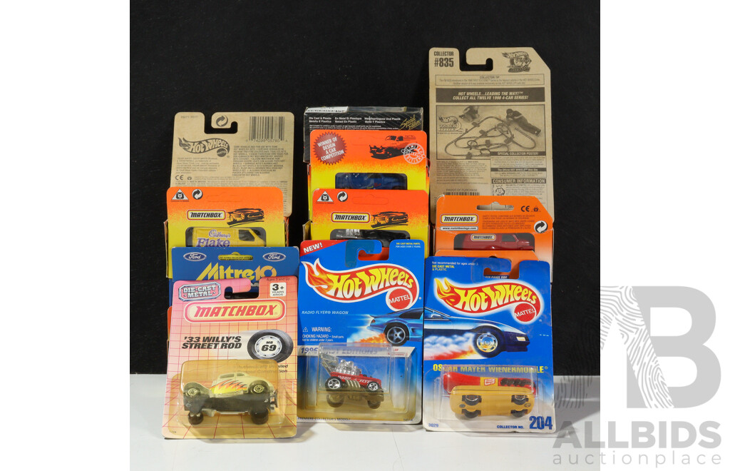 Collection of Vintage Matchbox, Hot Wheels and Maisto Vehicles Including Volkswagens, Race Cars, Delivery Trucks