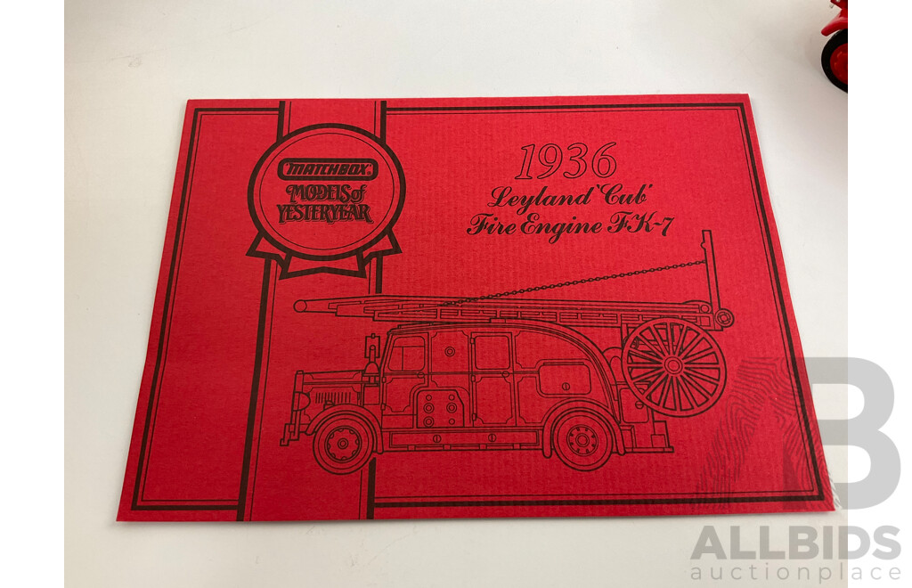 Vintage Matchbox Models of Yesteryear Special Edition 1936 Leyland Cub Fire Engine FK-7
