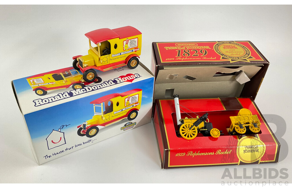 Vintage Matchbox Models of Yesteryear Special Edition 1829 Stephensons Rocket and Ronald McDonald House 1912 Ford Model T Truck