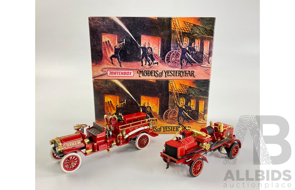 Vintage Matchbox Models of Yesteryear Fire Engine Series 1904 Merryweather and 1911 Mack Fire Engine