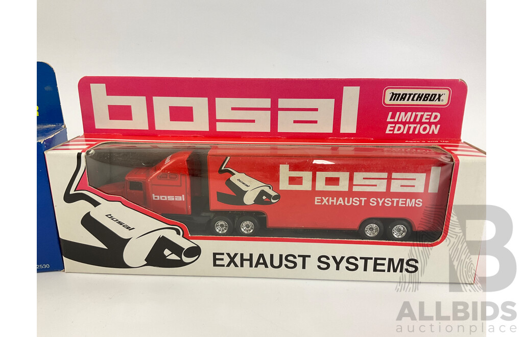 Matchbox Diecast Days of Thunder Cole Trickle Race Car Transporter and Bosal Exhaust Systems Truck