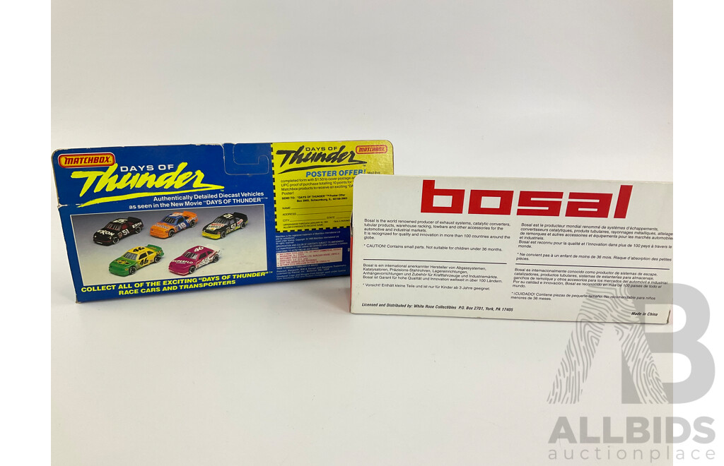 Matchbox Diecast Days of Thunder Cole Trickle Race Car Transporter and Bosal Exhaust Systems Truck