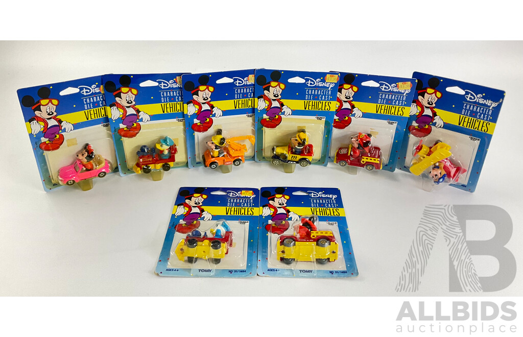 Vintage Tomy Croner Toys Disney Characters Diecast Vehicles Including Micky and Minnie Mouse, Donald Duck
