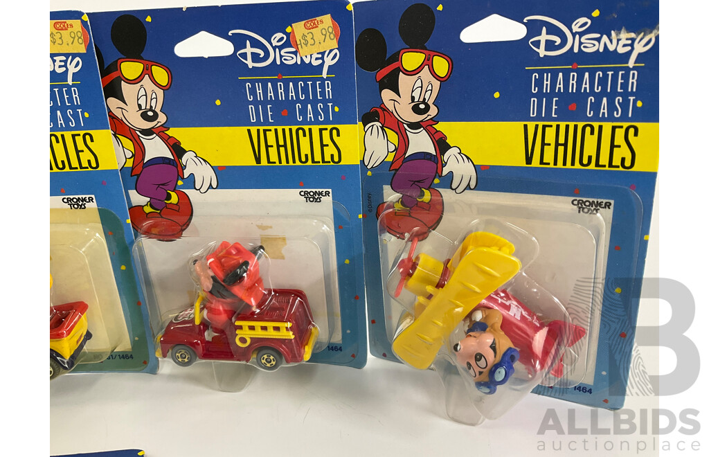 Vintage Tomy Croner Toys Disney Characters Diecast Vehicles Including Micky and Minnie Mouse, Donald Duck