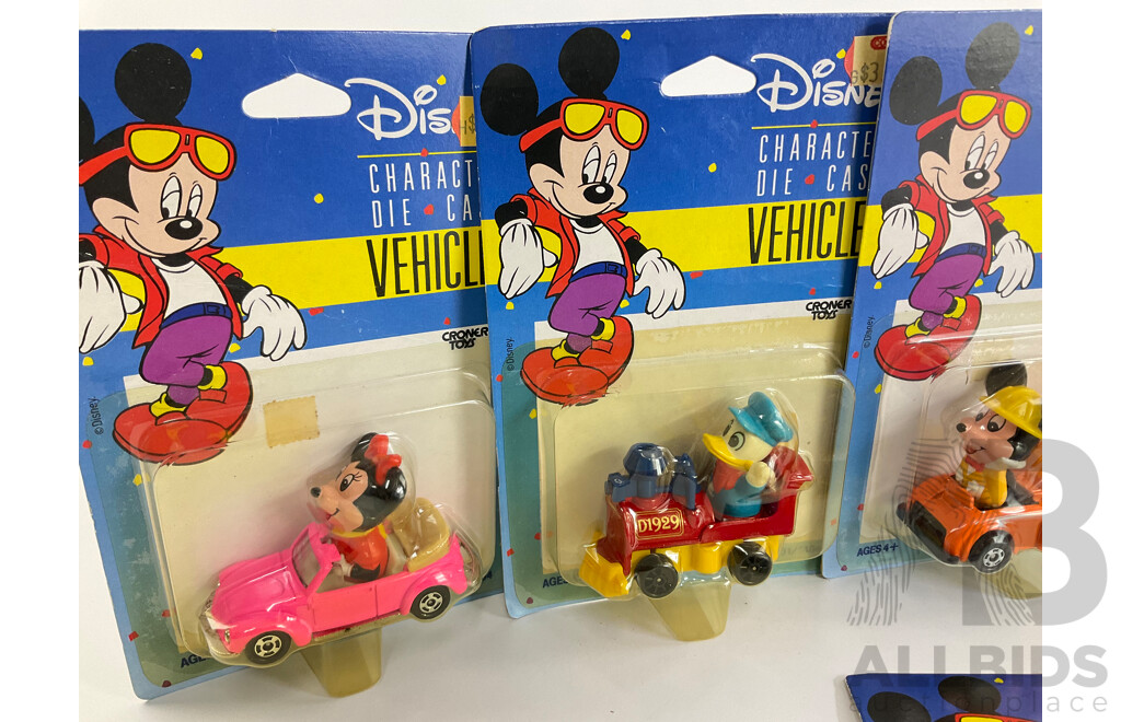 Vintage Tomy Croner Toys Disney Characters Diecast Vehicles Including Micky and Minnie Mouse, Donald Duck