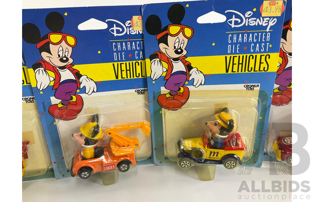 Vintage Tomy Croner Toys Disney Characters Diecast Vehicles Including Micky and Minnie Mouse, Donald Duck