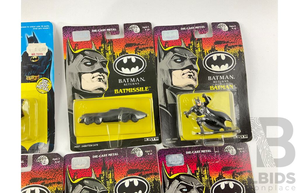 Vintage Ertl Diecast Batman Vehicles and Figurines Including Batmobile, Penguin's Vehicle, Joker Van, Batman, Catwoman, Penguin Commando and McDonalds Happy Meal Batman Pens and Pencil