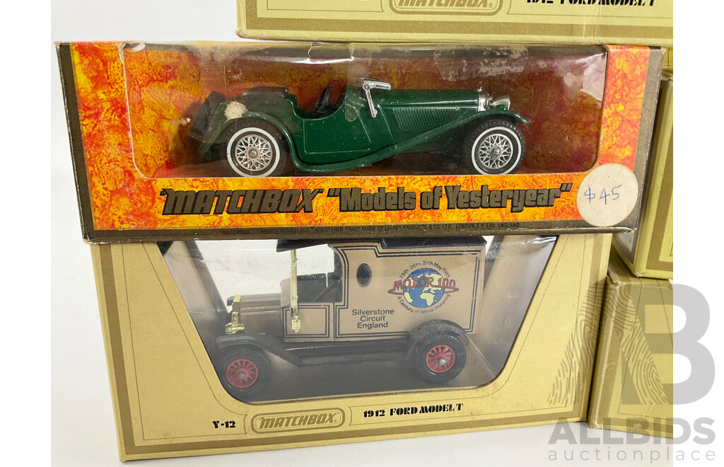 Five Vintage Matchbox Models of Yesteryear Vehicles Including1930 Packard, 1936 Jaguar, 1937 Cord, 1912 Model T