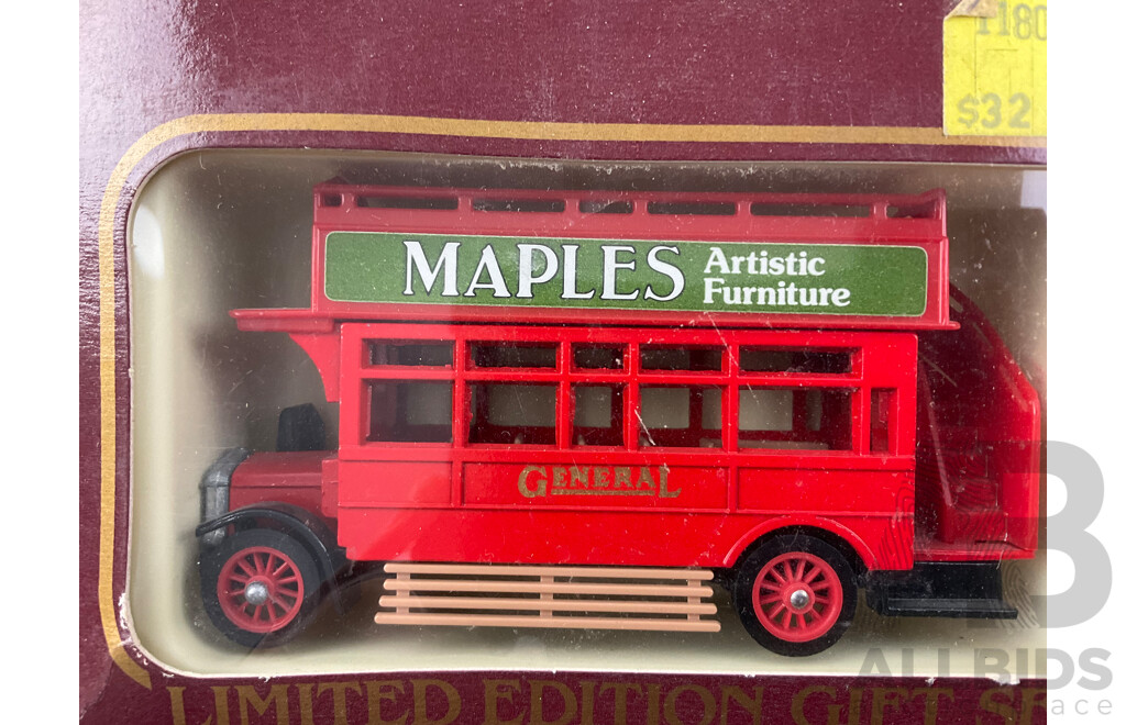 Seven Vintage Matchbox Models of Yesteryear Vehicles Including Limited Edition Gift Set, 1930 Packard, 1922 AEC Omnibus, 1920 Rolls Royce Fire Engine
