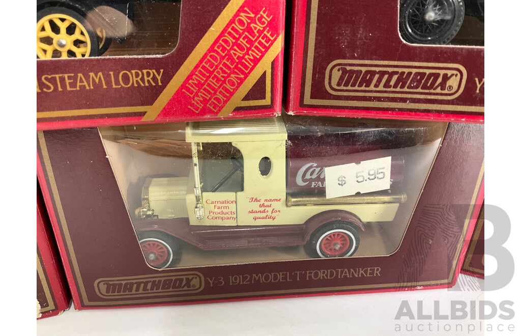 Nine Vintage Matchbox Models of Yesteryear Company Vehicles Including 1918 Atkinson, 1922 Foden, 1912 Ford Model T, 1930 Ford Model A, 1910 Renault, 1918 Crossley