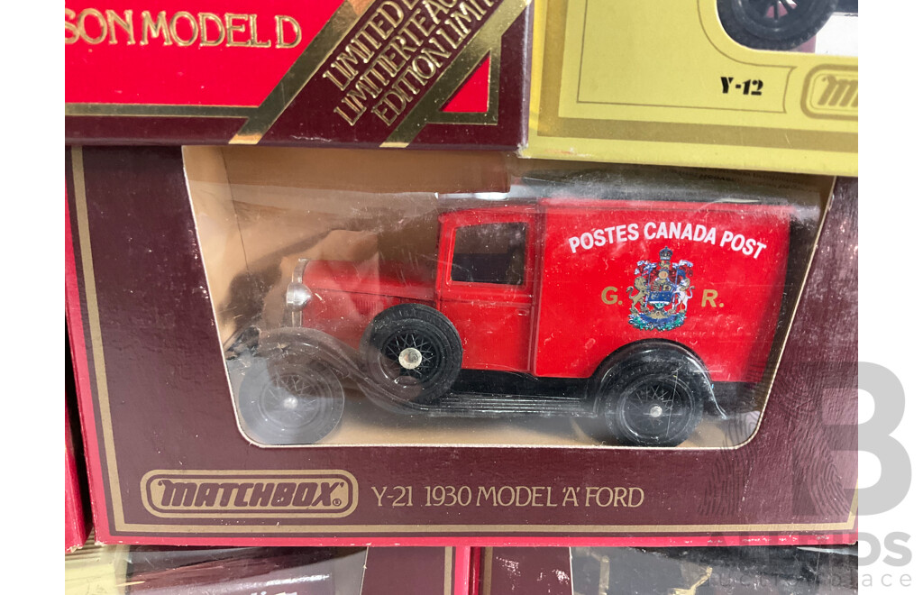 Nine Vintage Matchbox Models of Yesteryear Company Vehicles Including 1918 Atkinson, 1922 Foden, 1912 Ford Model T, 1930 Ford Model A, 1910 Renault, 1918 Crossley