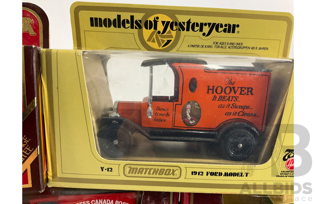 Nine Vintage Matchbox Models of Yesteryear Company Vehicles Including 1918 Atkinson, 1922 Foden, 1912 Ford Model T, 1930 Ford Model A, 1910 Renault, 1918 Crossley