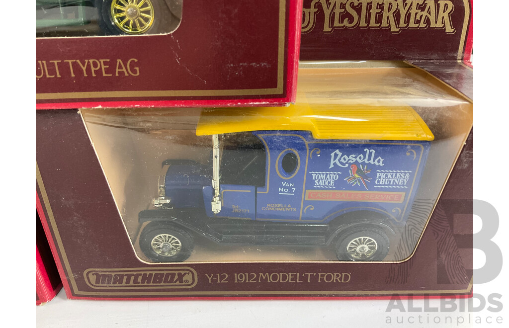 Nine Vintage Matchbox Models of Yesteryear Company Vehicles Including 1918 Atkinson, 1922 Foden, 1912 Ford Model T, 1930 Ford Model A, 1910 Renault, 1918 Crossley