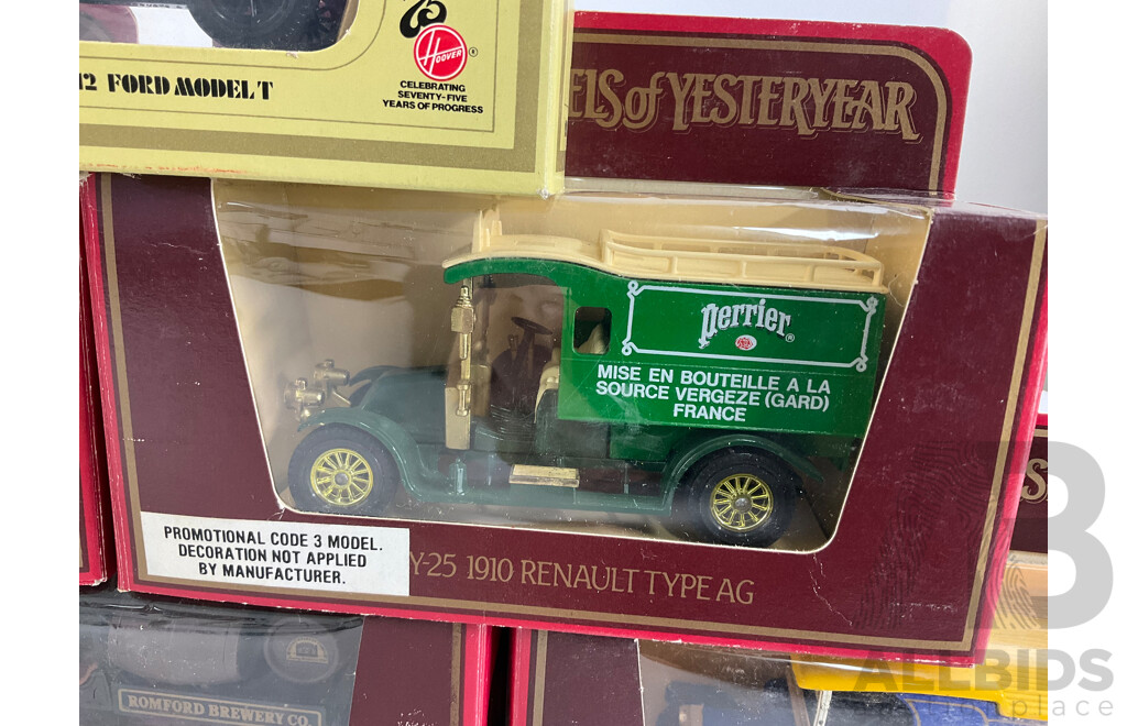 Nine Vintage Matchbox Models of Yesteryear Company Vehicles Including 1918 Atkinson, 1922 Foden, 1912 Ford Model T, 1930 Ford Model A, 1910 Renault, 1918 Crossley