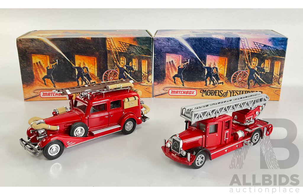 Matchbox Models of Yesteryear Fire Engine Series 1933 Cadillc Fire Wagon and 1932 Mercedes-Benz Ladder Truck